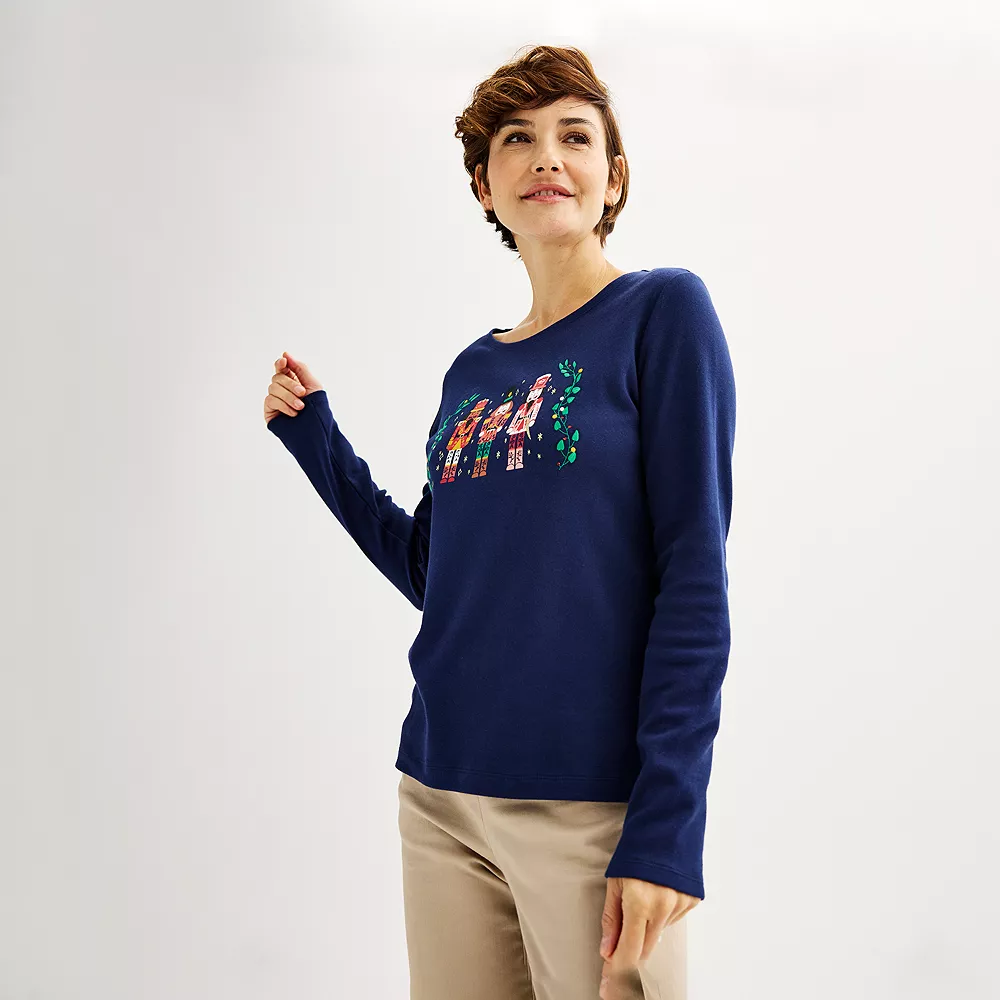 Women's Croft & Barrow® Holiday Long Sleeve Graphic Tee 2 Women's Croft & Barrow® Holiday Long Sleeve Graphic Tee - Image 2