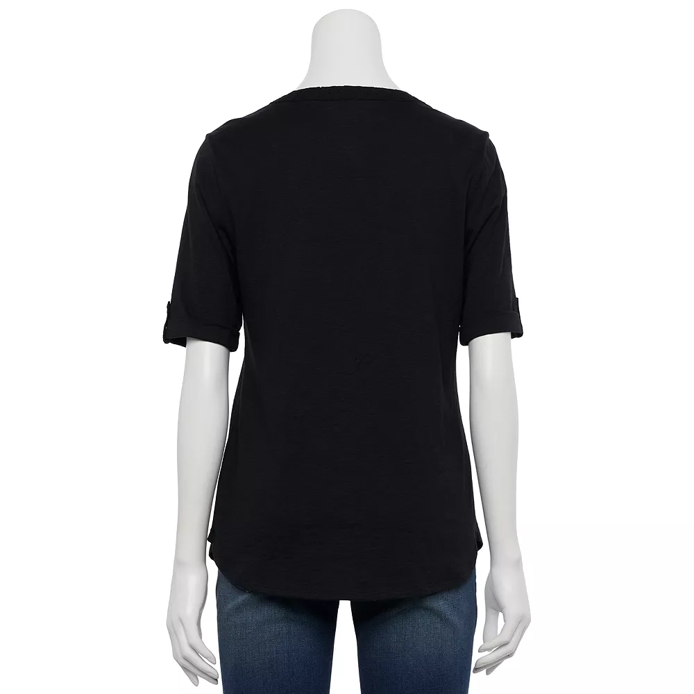 Women's Croft & Barrow® Roll-Tab Utility Henley Top 2 Women's Croft & Barrow® Roll-Tab Utility Henley Top - Image 2