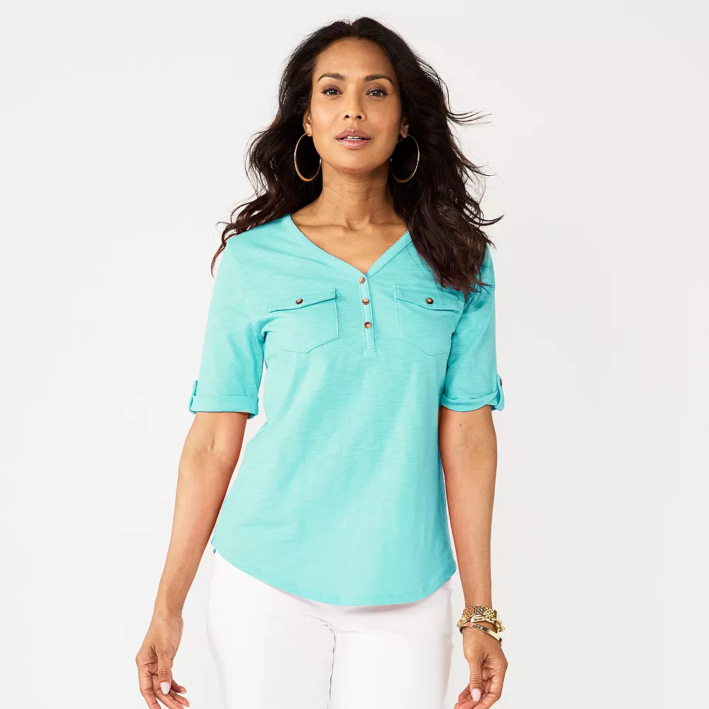 Women's Croft & Barrow® Roll-Tab Utility Henley Top 1 Women's Croft & Barrow® Roll-Tab Utility Henley Top