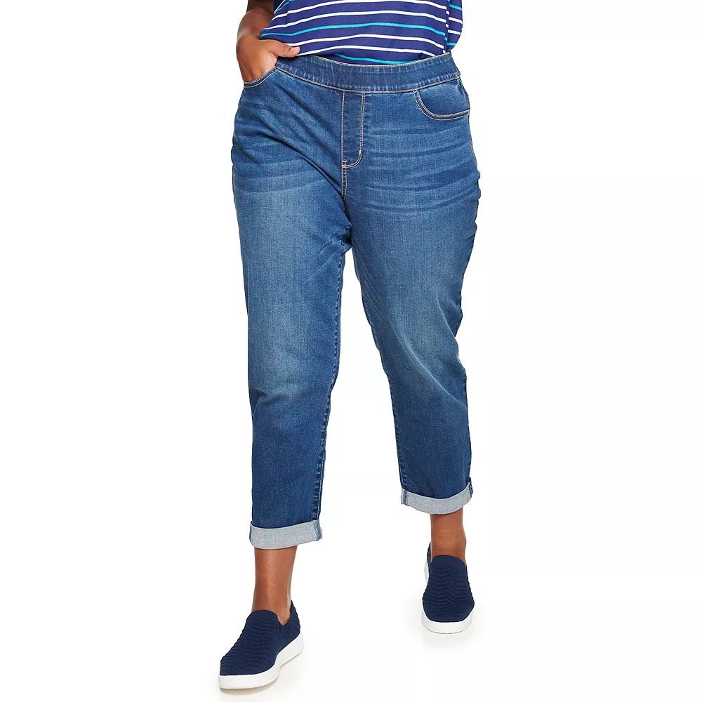 Plus Size Croft & Barrow® Pull-On Girlfriend Jeans 1 Plus Size Croft & Barrow® Pull-On Girlfriend Jeans