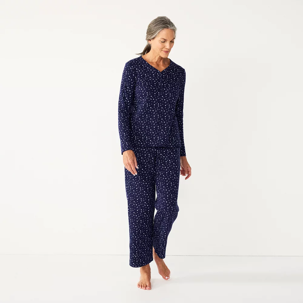 Women's Croft & Barrow® Textured Knit Henley Long Sleeve Pajama Top & Pajama Pants Sleep Set 1 Women's Croft & Barrow® Textured Knit Henley Long Sleeve Pajama Top & Pajama Pants Sleep Set