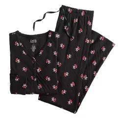 Petite Croft & Barrow® Textured Knit Henley Long Sleeve Pajama Top & Pajama Pants Set -Croft & Barrow Online Store 5011080 ALT5