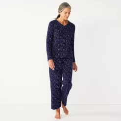 Petite Croft & Barrow® Textured Knit Henley Long Sleeve Pajama Top & Pajama Pants Set