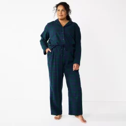 Plus Size Croft & Barrow® Flannel Long Sleeve Pajama Shirt & Pajama Pants Set -Croft & Barrow Online Store 5032550 ALT2