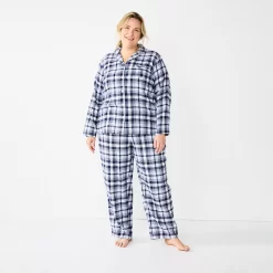 Plus Size Croft & Barrow® Flannel Long Sleeve Pajama Shirt & Pajama Pants Set
