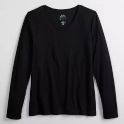 Petite Croft & Barrow® Essential Long-Sleeve V-Neck Top -Croft & Barrow Online Store 5044534 ALT5