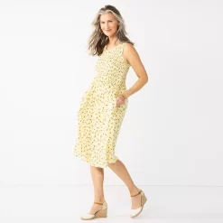 Petite Croft & Barrow® Smocked Swing Midi Dress