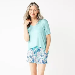 Women's Croft & Barrow® 3-Piece Pajama Top, Pajama Shorts & Pajama Skimmers Sleep Set -Croft & Barrow Online Store 5317543 ALT2