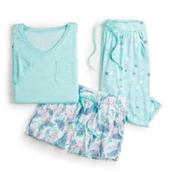 Petite Croft & Barrow® 3-Piece Pajama Top, Pajama Shorts & Pajama Skimmers Sleep Set -Croft & Barrow Online Store 5317545 ALT5