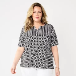 Plus Size Croft & Barrow® Three Quarter Sleeve Splitneck Top