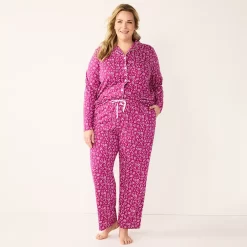 Plus Size Croft & Barrow® Long Sleeve Pajama Shirt & Pajama Pants Sleep Set -Croft & Barrow Online Store 5567539 ALT2