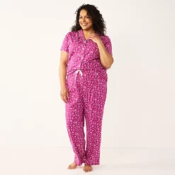 Plus Size Croft & Barrow® Short Sleeve Pajama Shirt & Pajama Pants Sleep Set -Croft & Barrow Online Store 5567540 ALT2