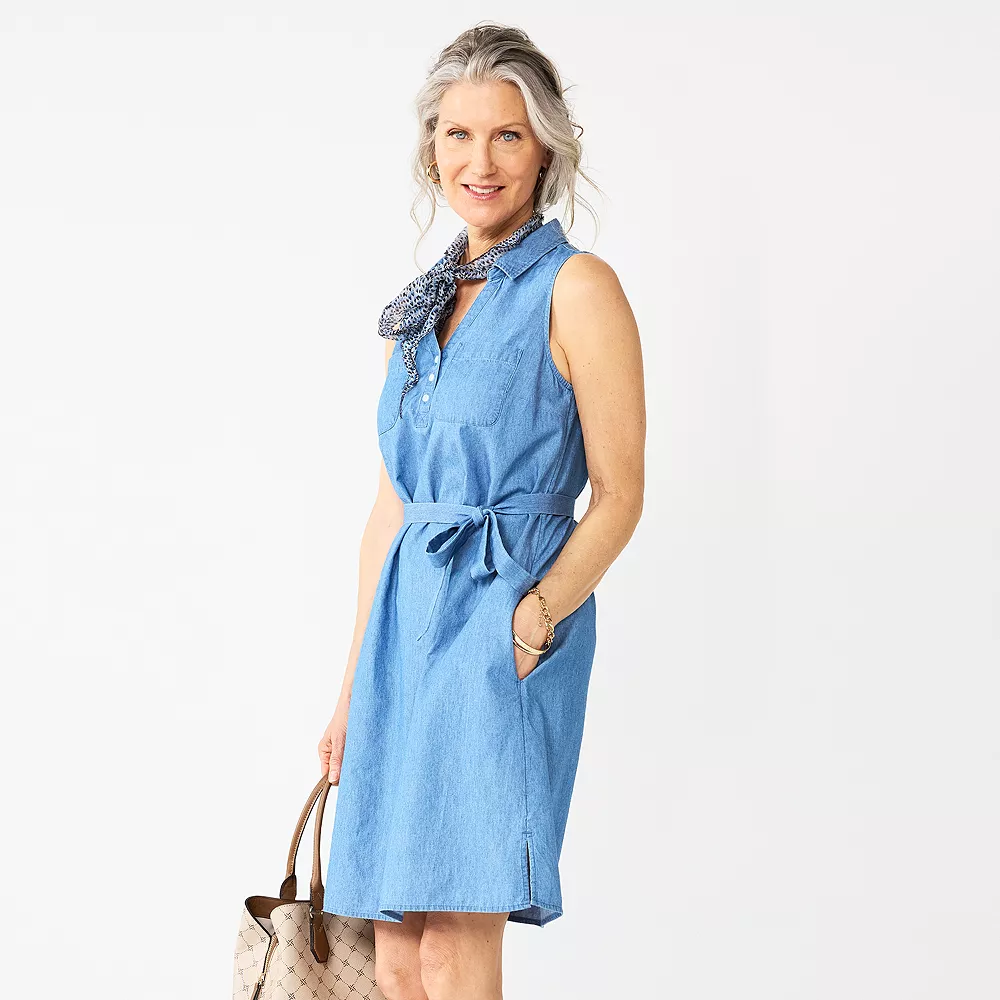 Women's Croft & Barrow® Sleeveless Chambray Shirtdress 1 Women's Croft & Barrow® Sleeveless Chambray Shirtdress