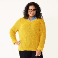 Plus Size Croft & Barrow® Placed Cable Pullover Sweater