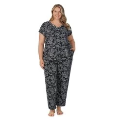 Plus Size Croft & Barrow® Cozy Short Sleeve Button-Front Pajama Top & Pajama Pants Sleep Set