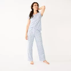 Women's Croft & Barrow® Short Sleeve Pajama Top & Pajama Pants Cotton Sleep Set -Croft & Barrow Online Store 5708272 ALT2