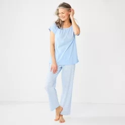 Petite Croft & Barrow® Short Sleeve Pajama Top & Pajama Pants Cotton Sleep Set
