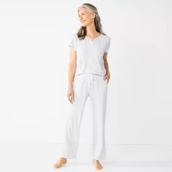 Women's Croft & Barrow® Short Sleeve Henley Pajama Top & Pajama Pants Sleep Set 5 Women's Croft & Barrow® Short Sleeve Henley Pajama Top & Pajama Pants Sleep Set -Croft & Barrow Online Store 5774129 ALT2