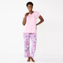 Women's Croft & Barrow® Short Sleeve Henley Pajama Top & Pajama Pants Sleep Set