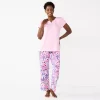 Petite Croft & Barrow® Short Sleeve Henley Pajama Top & Pajama Pants Sleep Set