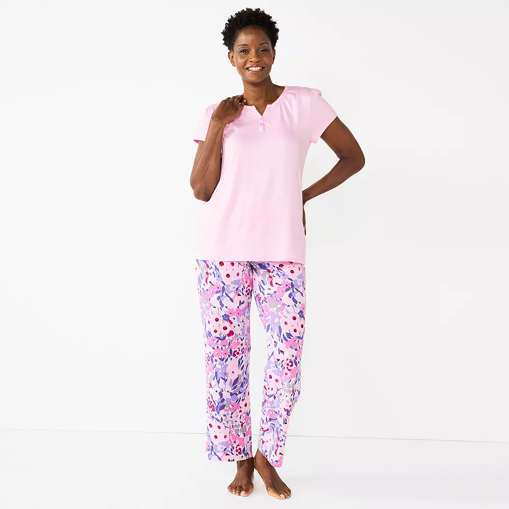 Petite Croft & Barrow® Short Sleeve Henley Pajama Top & Pajama Pants Sleep Set 1 Petite Croft & Barrow® Short Sleeve Henley Pajama Top & Pajama Pants Sleep Set