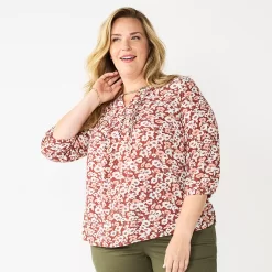 Plus Size Croft & Barrow® Splitneck Pintuck Blouse