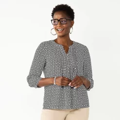Petite Croft & Barrow® Splitneck Pintuck Blouse