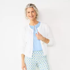 Women's Croft & Barrow® Crewneck Puff Sleeve Cardigan