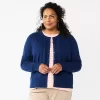 Plus Size Croft & Barrow® Crewneck Puff Sleeve Cardigan