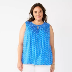 Plus Size Croft & Barrow® Smocked Sleeveless Tank