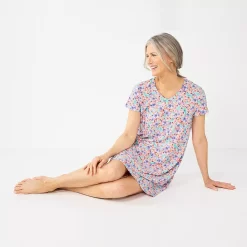 Women's Croft & Barrow® Short Sleeve V-Neck Sleepshirt -Croft & Barrow Online Store 5932420 ALT2