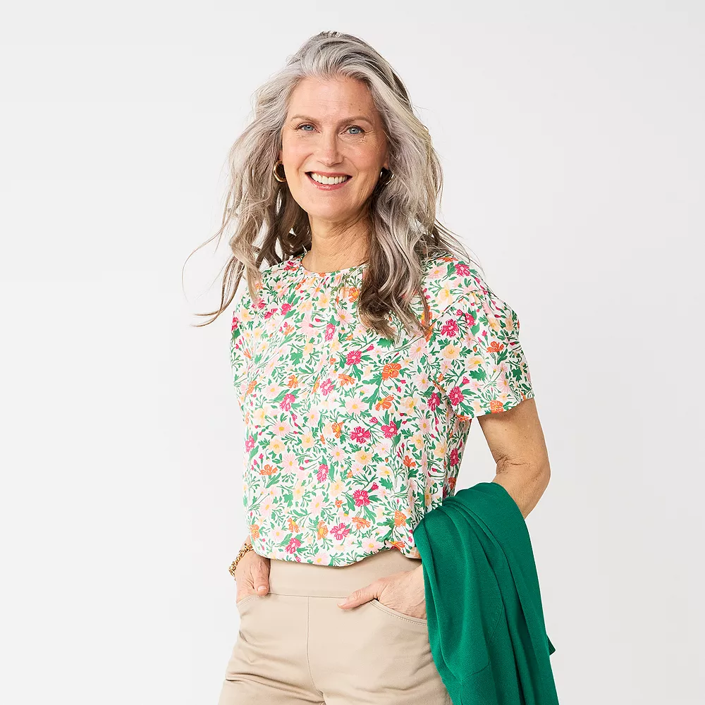 Women's Croft & Barrow® Piped Raglan Blouse 1 Women's Croft & Barrow® Piped Raglan Blouse