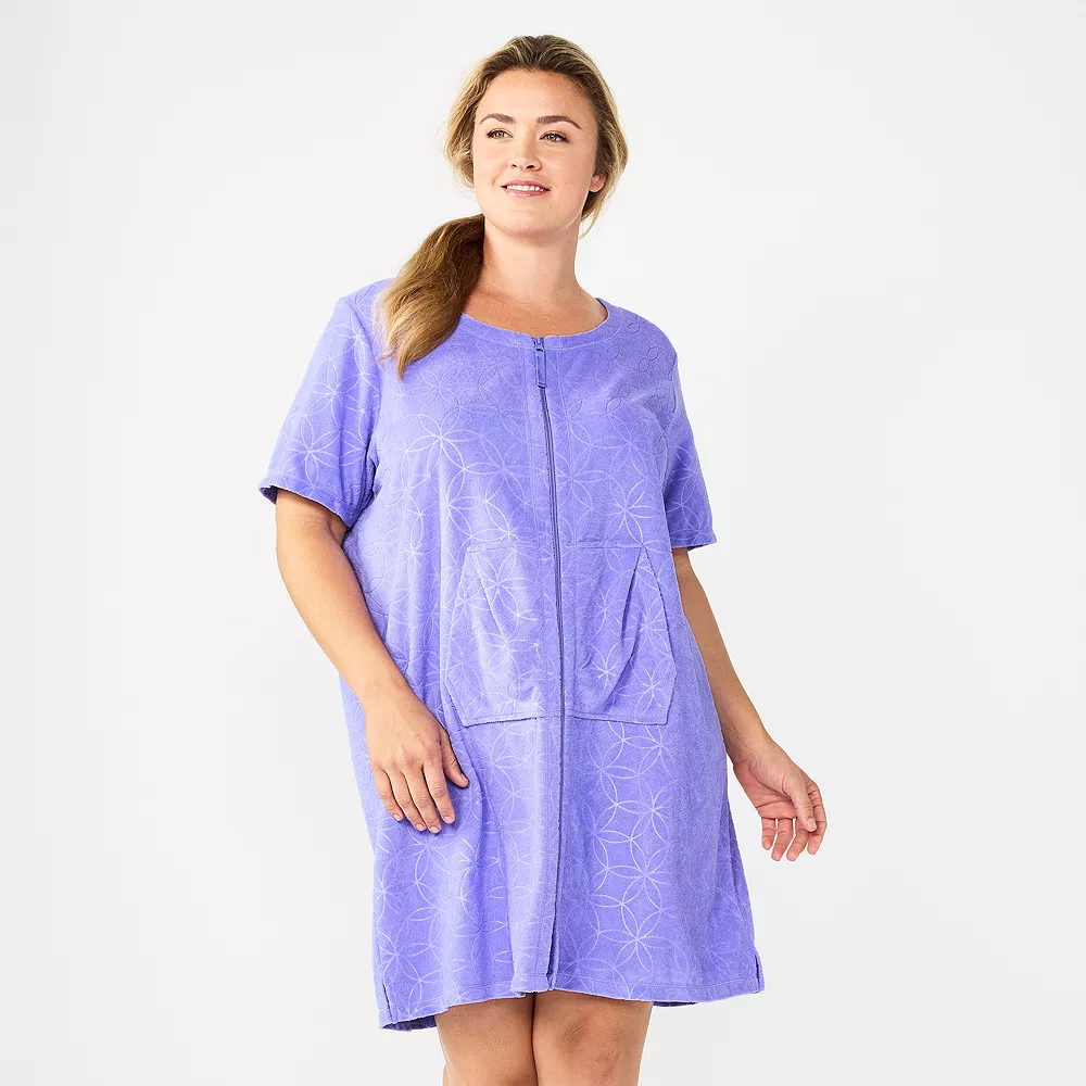 Plus Size Croft & Barrow® Short Sleeve French Terry Zip Robe 1 Plus Size Croft & Barrow® Short Sleeve French Terry Zip Robe
