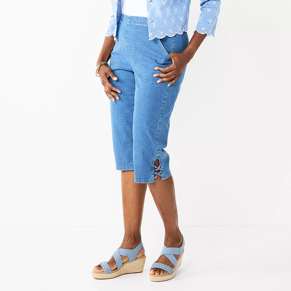 Women's Croft & Barrow® Lattice-Hem Pull-On Mid-Rise Skimmer Jeans 1 Women's Croft & Barrow® Lattice-Hem Pull-On Mid-Rise Skimmer Jeans